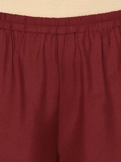 Aniyah Rayon Maroon Color Block Print Flared Slip-On Palazzo (AN-213K)