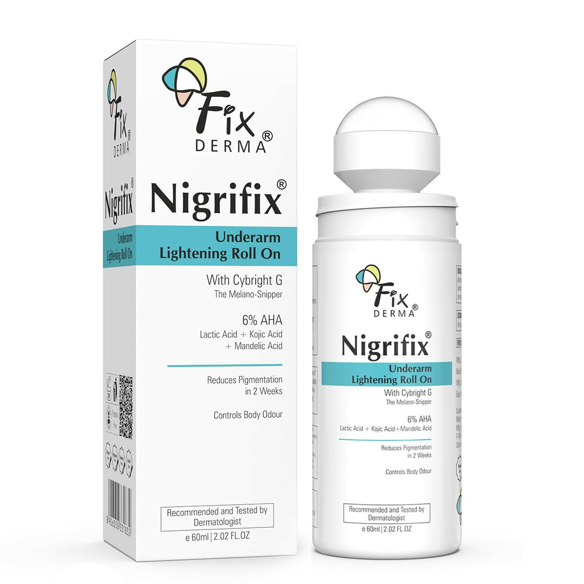 Fixderma Nigrifix Underarm Lightening Roll on with 6% AHA, Lactic Acid & 1% Mandelic Acid, Brightens Skin & Exfoliates Underarm
