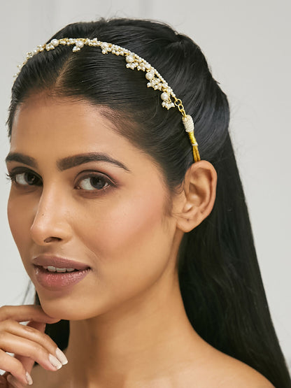 Nuyug 22K Gold-Plated Kundan & Pearl Studded Matha Patti Head Jewellery