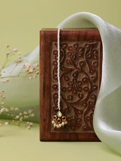 Ruby Raang Gold Polished Gold Kundan Maang Tikka