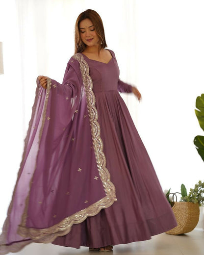 Joban Fashion Purple Kurta Set Chanderi Sequence Embroidery Work