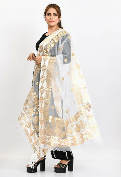 Mominos Fashion Moeza Women Organza Gotta Patti Bridal Dupatta White Dupatta