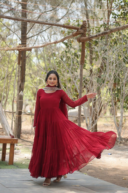 Joban Fashion Maroon Georgette Sequence Embroidery Work Kurta Set