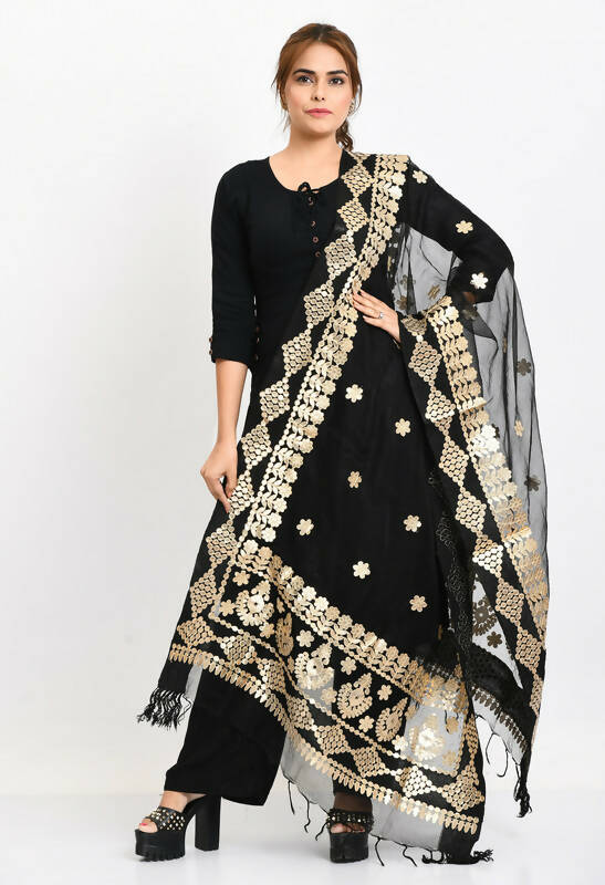 Mominos Fashion Moeza Women Organza Gotta Patti Bridal Dupatta Black Dupatta