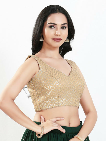 Joban Fashion Gold Silk Padded Blouse With Sweetheart Neck Sleeveless