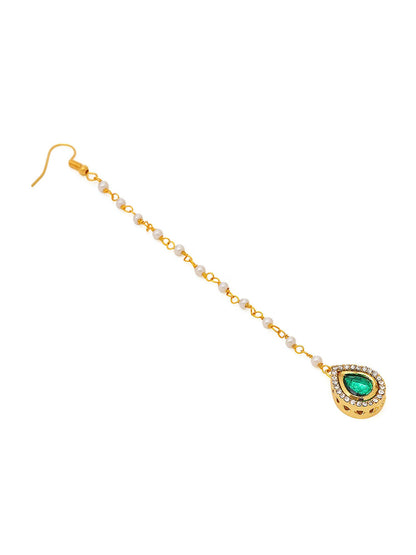 Ruby Raang Green Tear Drop Green Kundan Maang Tikka