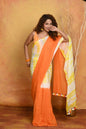 Very Much Indian Tie & Dye Handloom Mul Cotton Saree - Orange Yellow