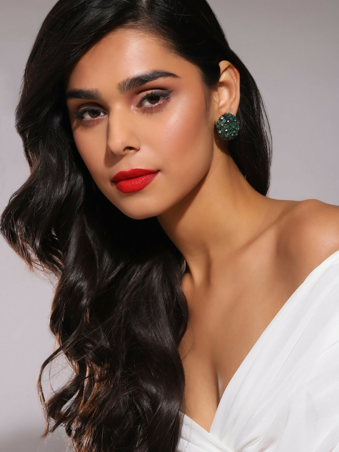 Diamond & Green Stone Earrings- Ruby Raang