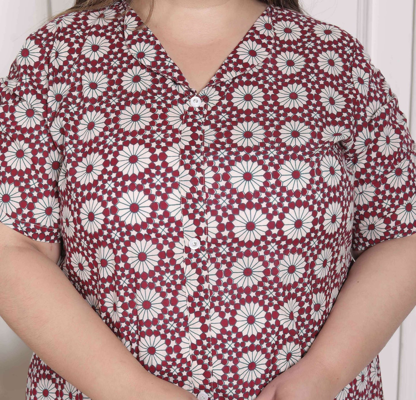Miravan Women's Plus Size Cotton Floral Printed Cream A-Line Kurta with Buttons