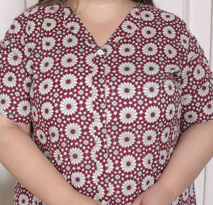 Miravan Women's Plus Size Cotton Floral Printed Cream A-Line Kurta with Buttons