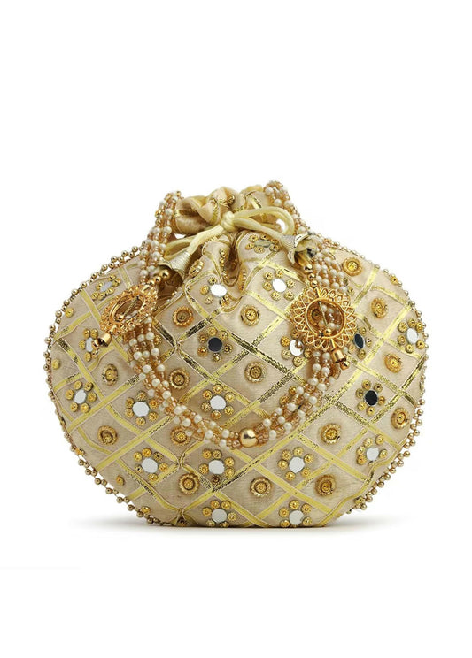 Joban Fashion Embroidered Potli Clutch - Crème