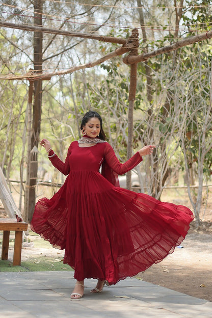 Joban Fashion Maroon Georgette Sequence Embroidery Work Kurta Set