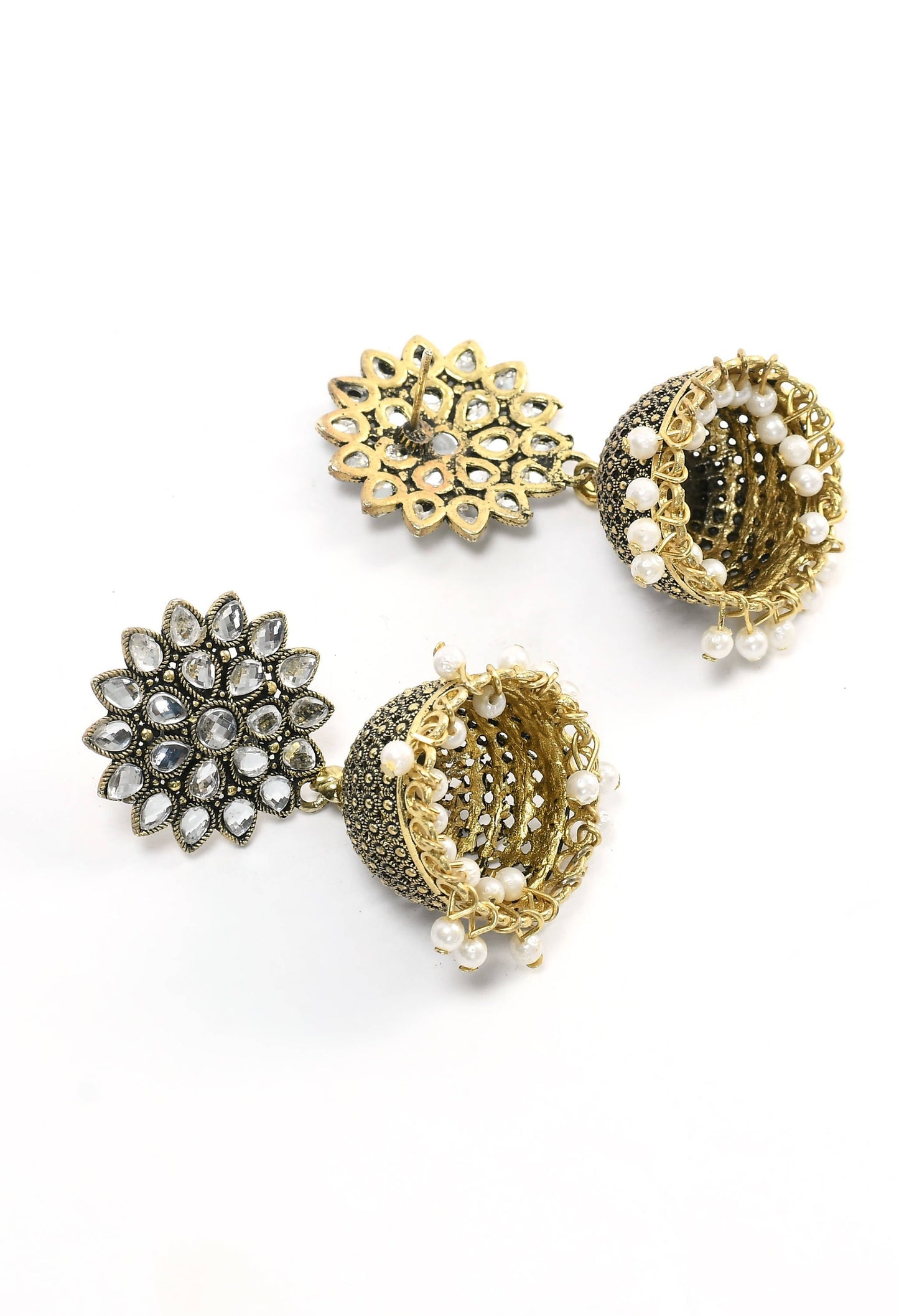 Mominos Fashion Johar Kamal Beautiful Kundan Work Jhumka With White Beads