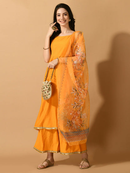 Myshka Women's Yellow Solid Party Kurta Sets