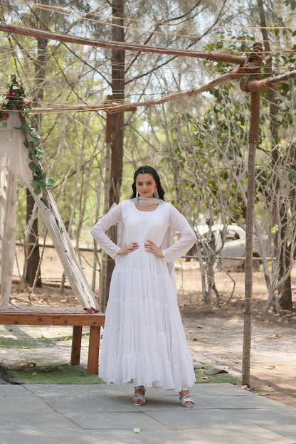 Joban Fashion White Georgette Sequence Embroidery Work Kurta Set