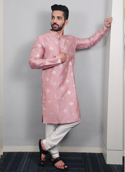 Prazu Fashion Onion Pink Silk Copper Sequence Work Kurta