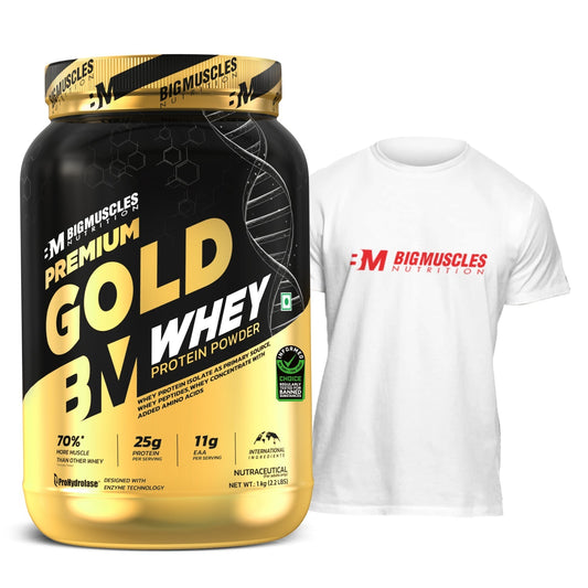 Big Muscles Nutrition Premium Gold Whey & TShirt-L Combo