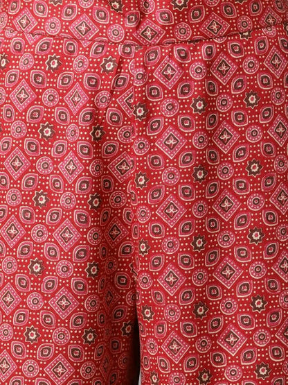 FIORRA Women's Red Cotton A-Line Kurta Set