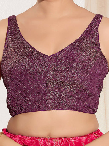 Joban Fashion Wine Tissue Padded Blouse With Sweetheart Neck Sleeveless