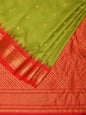 Green and Red Gadwal Silk Handloom Saree with Mango Pallu Design - Global Threads
