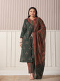Yufta Green Floral Print Patch & Lace Work Plus Size Kurta Set With Pant & Dupatta