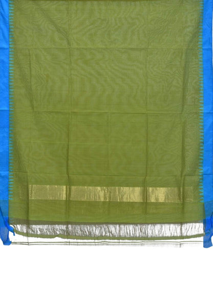 Green Khadi Cotton Handloom Dupatta with Silk Temple Border - Global Threads