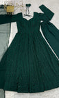 Evanik Green Pure Faux Georgette Lucknowi Sequence Work Anarkali Set