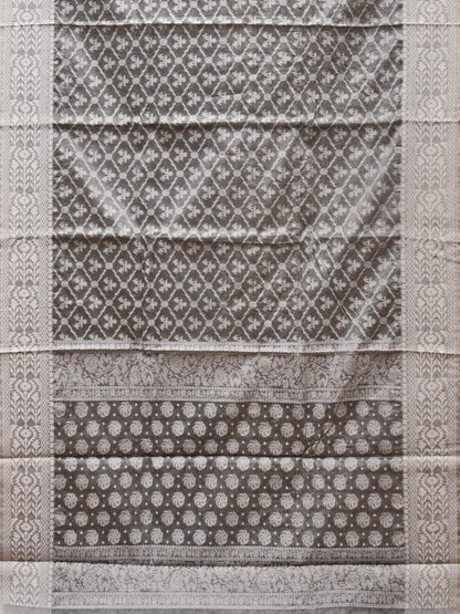 Grey Cut Work Tussar Cotton Saree with All Over Jamdani Style Design - Global Threads