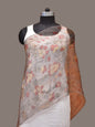 Grey Kalamkari Hand Painted Organza Stole with Floral Design - Global Threads