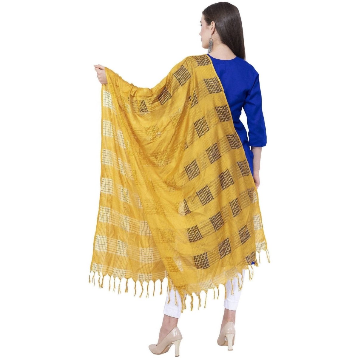 A R Silk Yellow Color Window square Cotton Dupattas and Chunnis