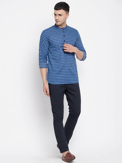 Even Apparels Blue Men's Pure Cotton Kurta With Band Collar