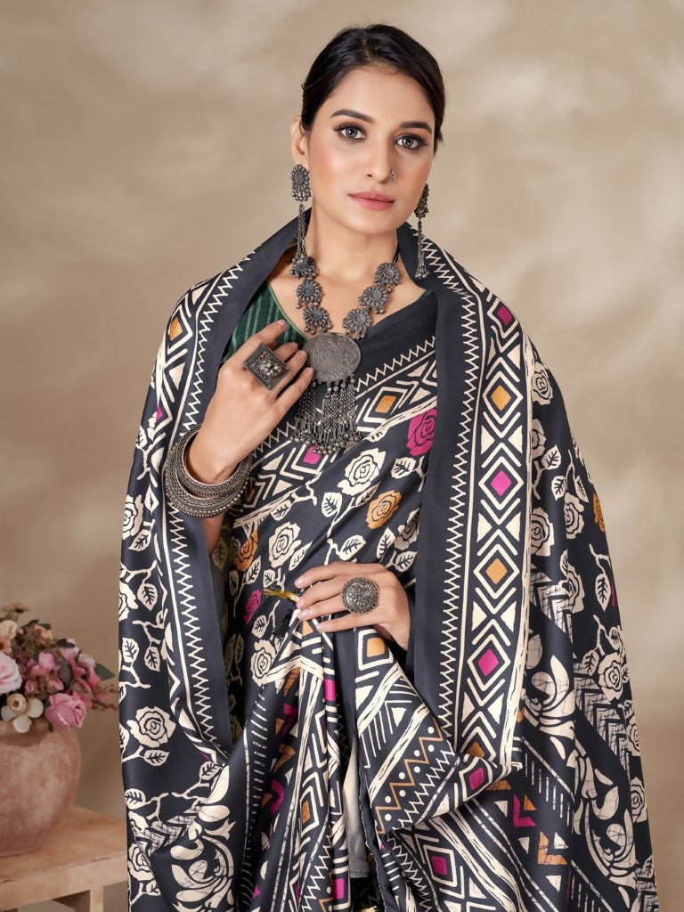 Aayaa Designer Winter Collection Printed Saree With Shawl - Multi Color