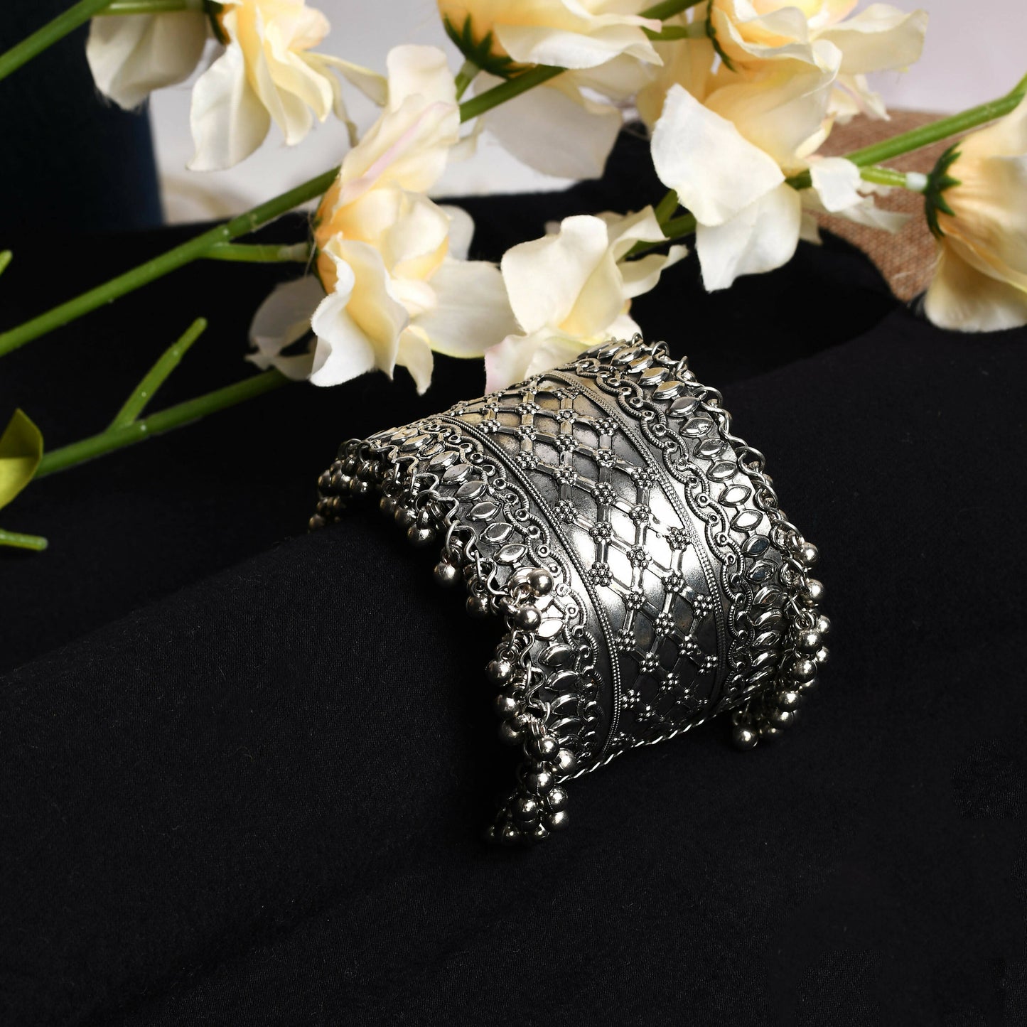 Mominos Fashion Joharkamal Oxidised Silver-Plated Ghungroo Handcraft Bracelet - Design 026