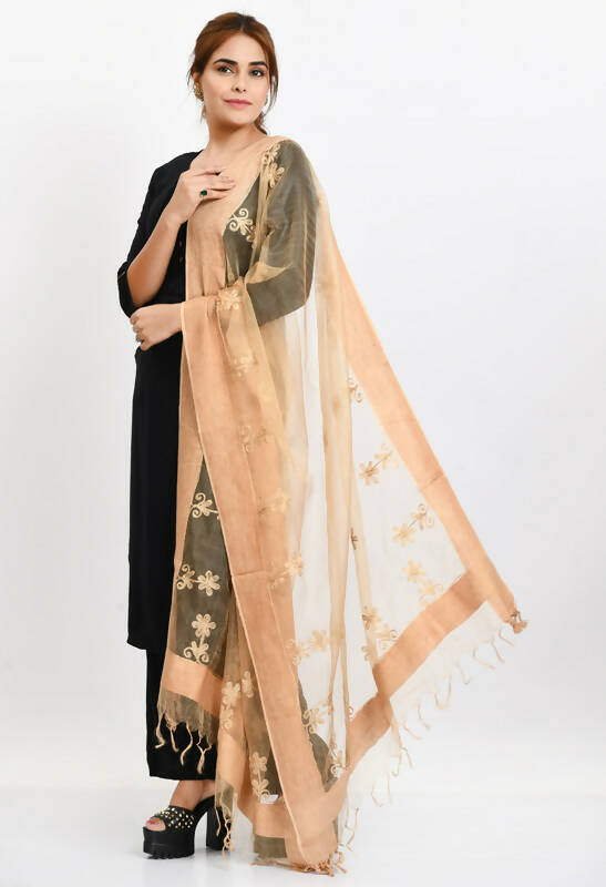 Mominos Fashion Moeza Women's Orgenza All Over Chikan Work Golden Dupatta