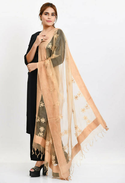 Mominos Fashion Moeza Women's Orgenza All Over Chikan Work Golden Dupatta