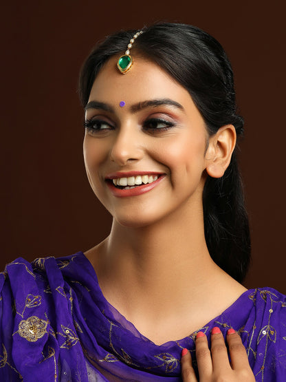Ruby Raang Green Tear Drop Green Meenakari Maang Tikka