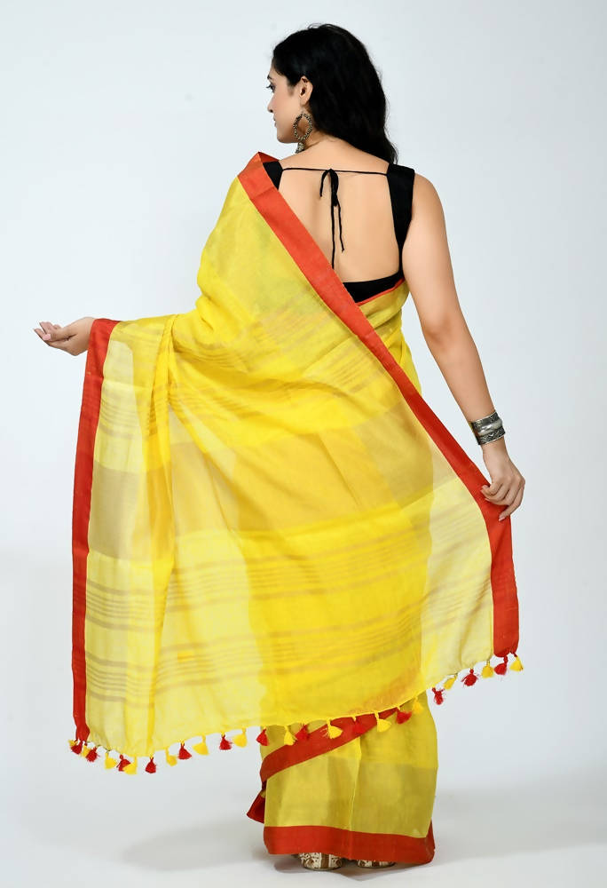 Mominos Fashion Moeza Pure Linen Yellow Saree