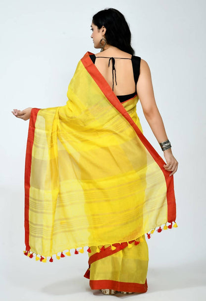 Mominos Fashion Moeza Pure Linen Yellow Saree