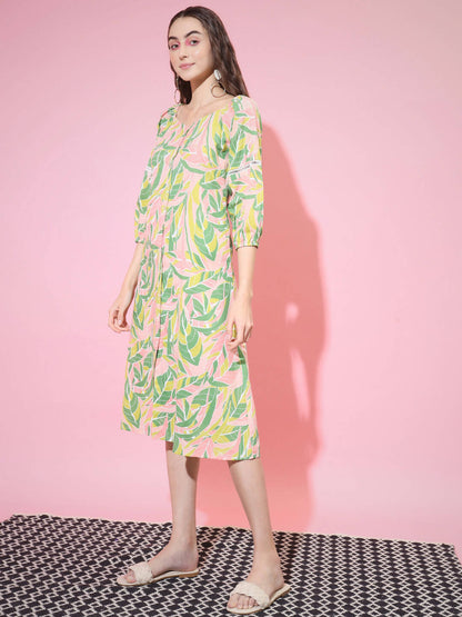 Myshka Women's Multi Abstract Printed A-Line Dress