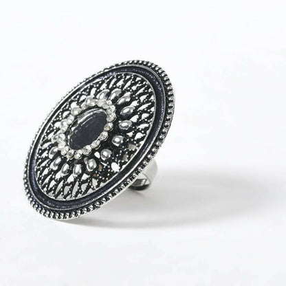 Mominos Fashion Joharkamal Oxidised Silver-Toned Adjustable Finger Ring