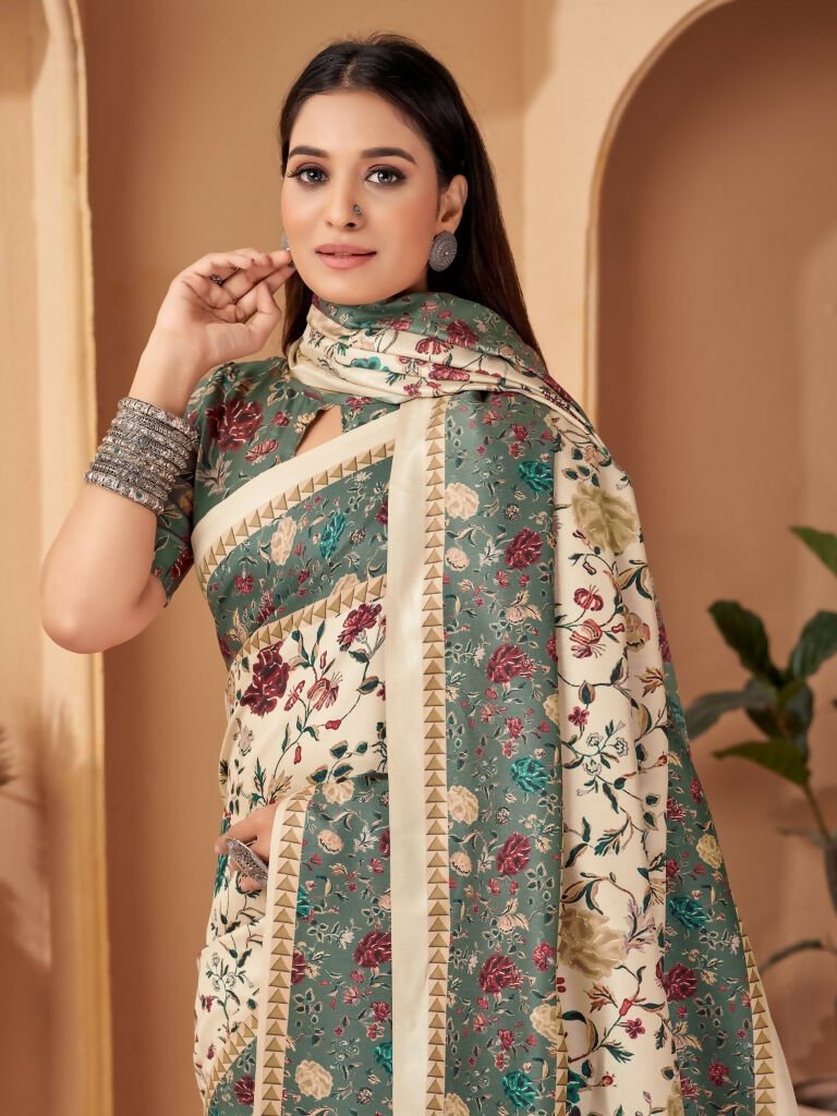 Aayaa Designer Winter Collection Printed Saree With Shawl - Multi Color