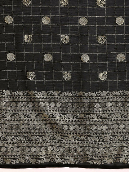 Ahalyaa Women's Traditional Semi Stitch Saree - Black