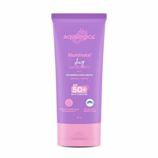 Aqualogica IIIuminate + Dewy Sunscreen SPF 50 PA++++ UVA/B & Blue Light Protection No White