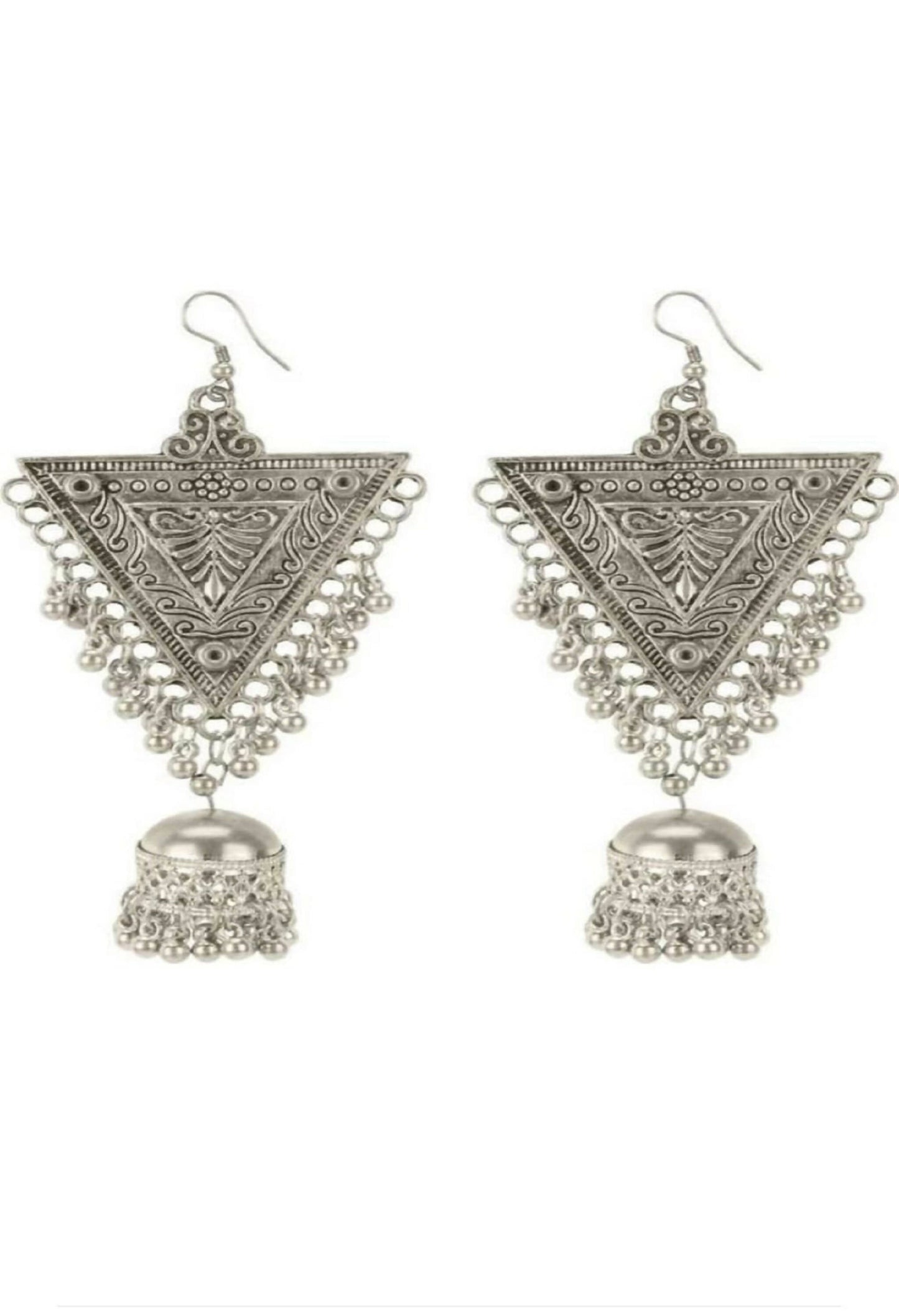 Mominos Fashion Joharkamal Silver-Plated Triangle Design Drop Earrings For Women