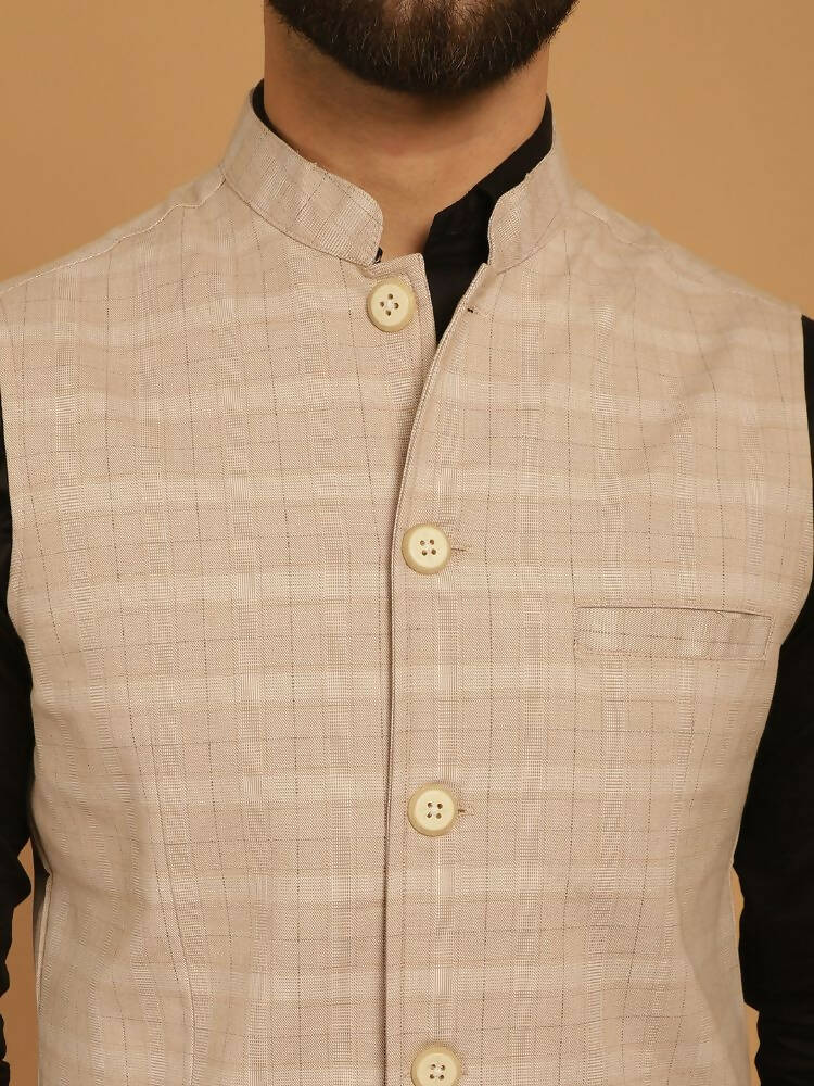 Even Apparels Nehru Jacket With Welt Pockets - Beige