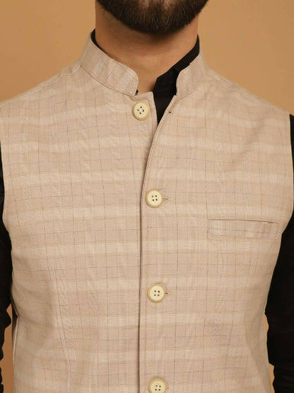 Even Apparels Nehru Jacket With Welt Pockets - Beige