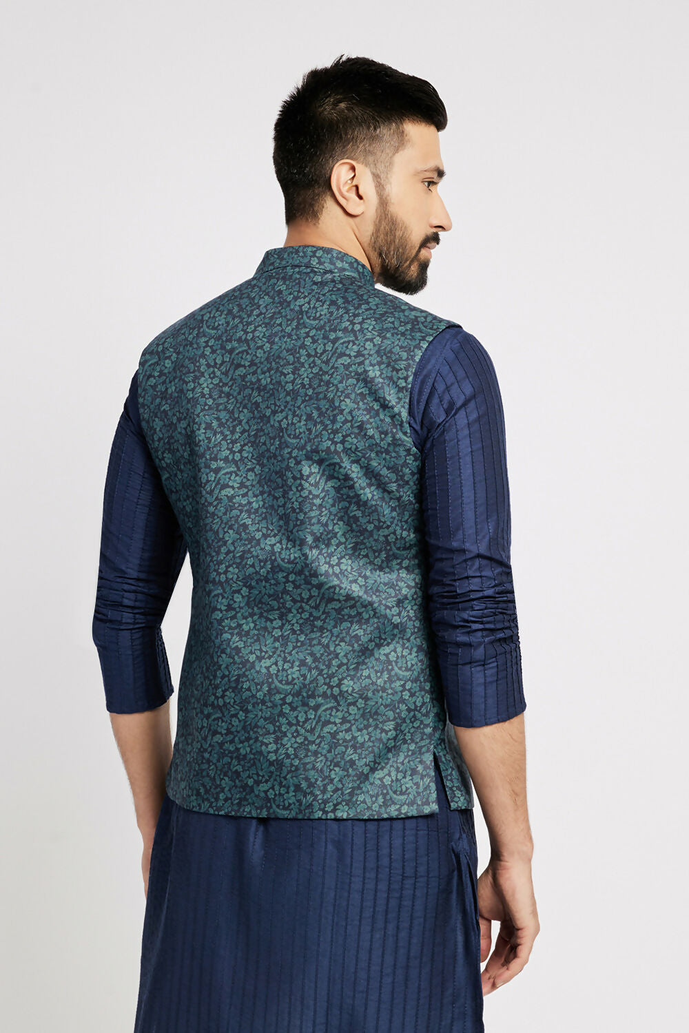 Ethnic India Navy Blue Bundi Men's Jacket Geometric Polyester