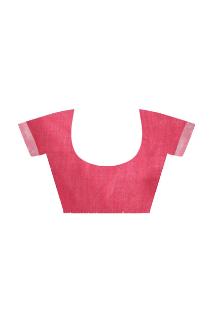 Mominos Fashion Moeza Pink Bhagalpuri Handloom Silk Linen Saree with unstitched Blouse piece