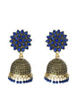Mominos Fashion Johar Kamal Kundan Work Jhumka With Blue Beads For Women
