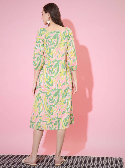 Myshka Women's Multi Abstract Printed A-Line Dress